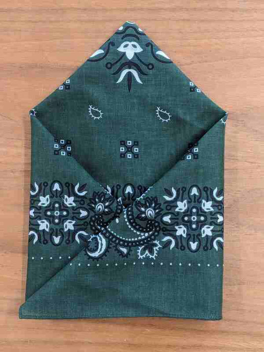 Handkerchief - Green with Black and White Paisley
